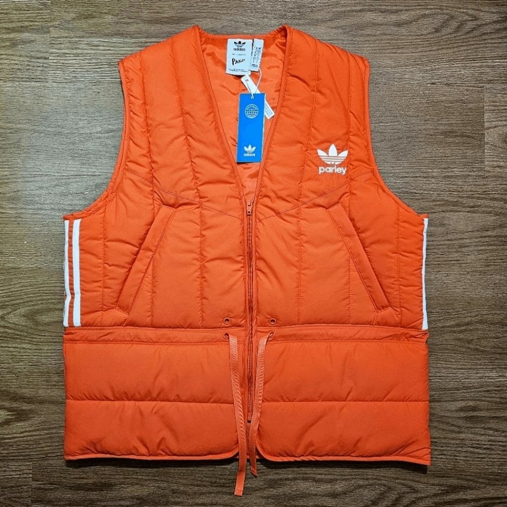 Adidas Parley Puffer Vest Men's Orange White HM6750 Three Stripes